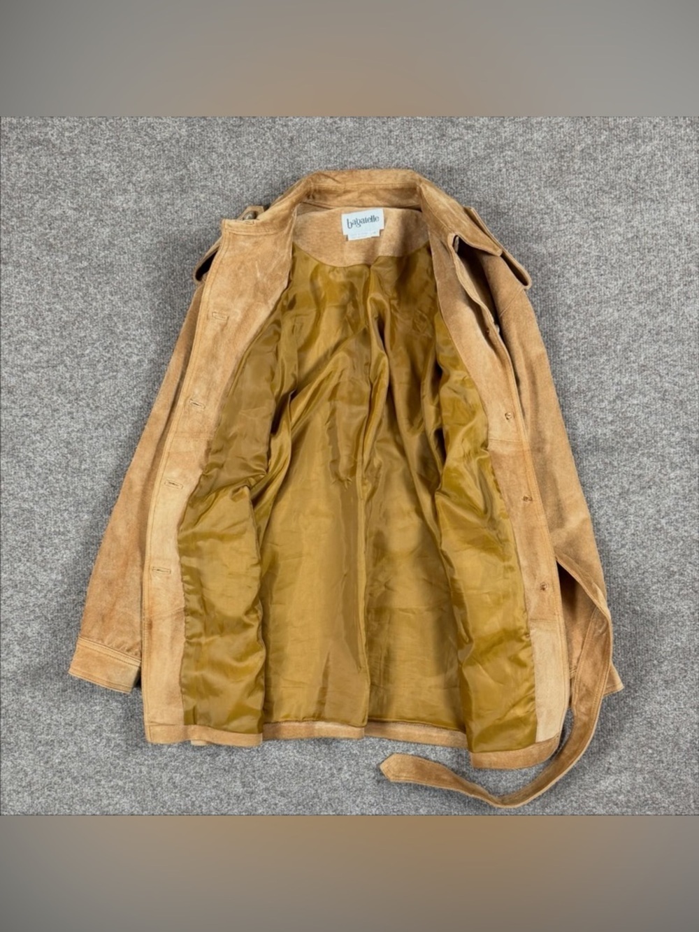 Vintage Suede Leather Belted Jacket Women’s Small Western Utility Safari Trench - Picture 4 of 11
